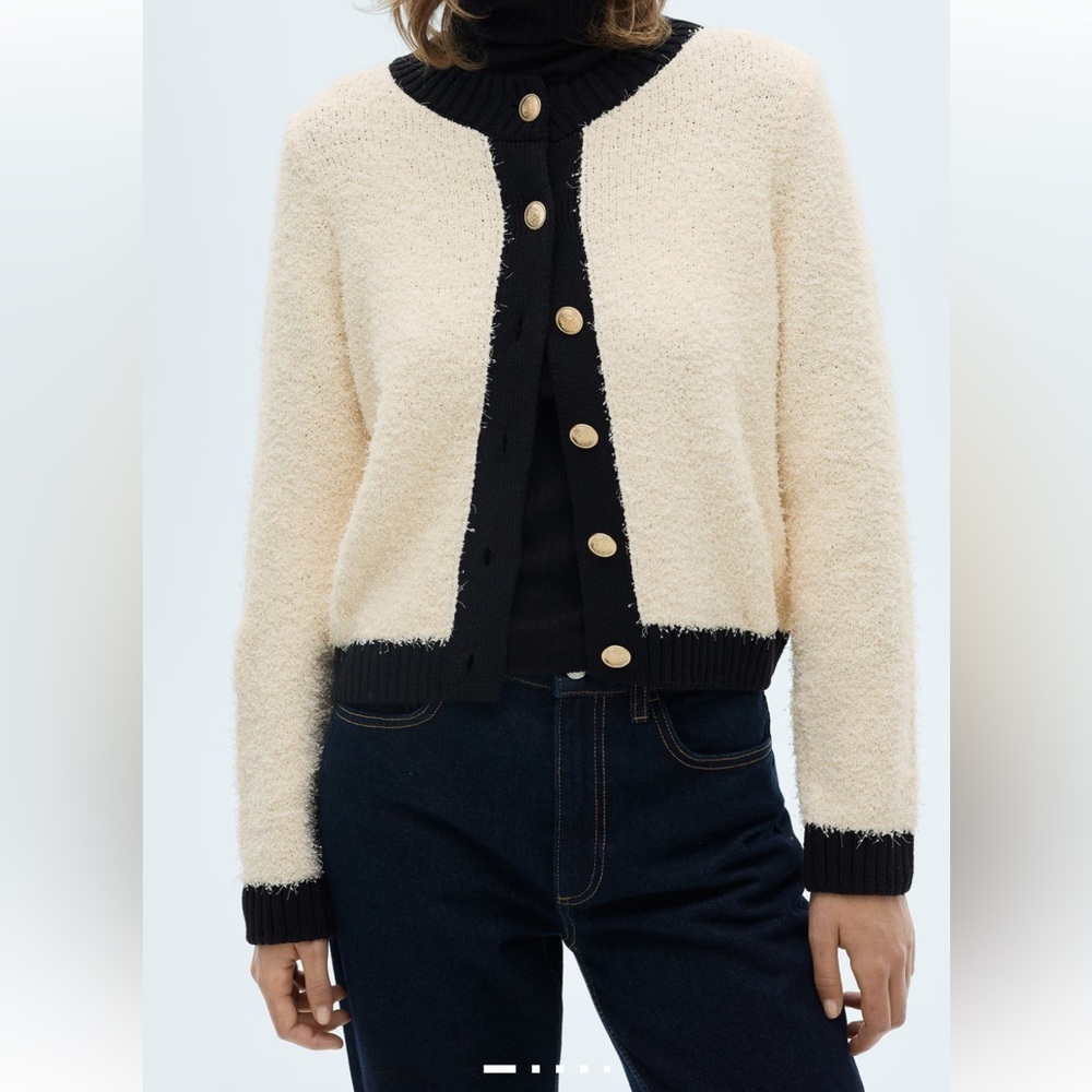 Mango Cream and Black Knit Jacket